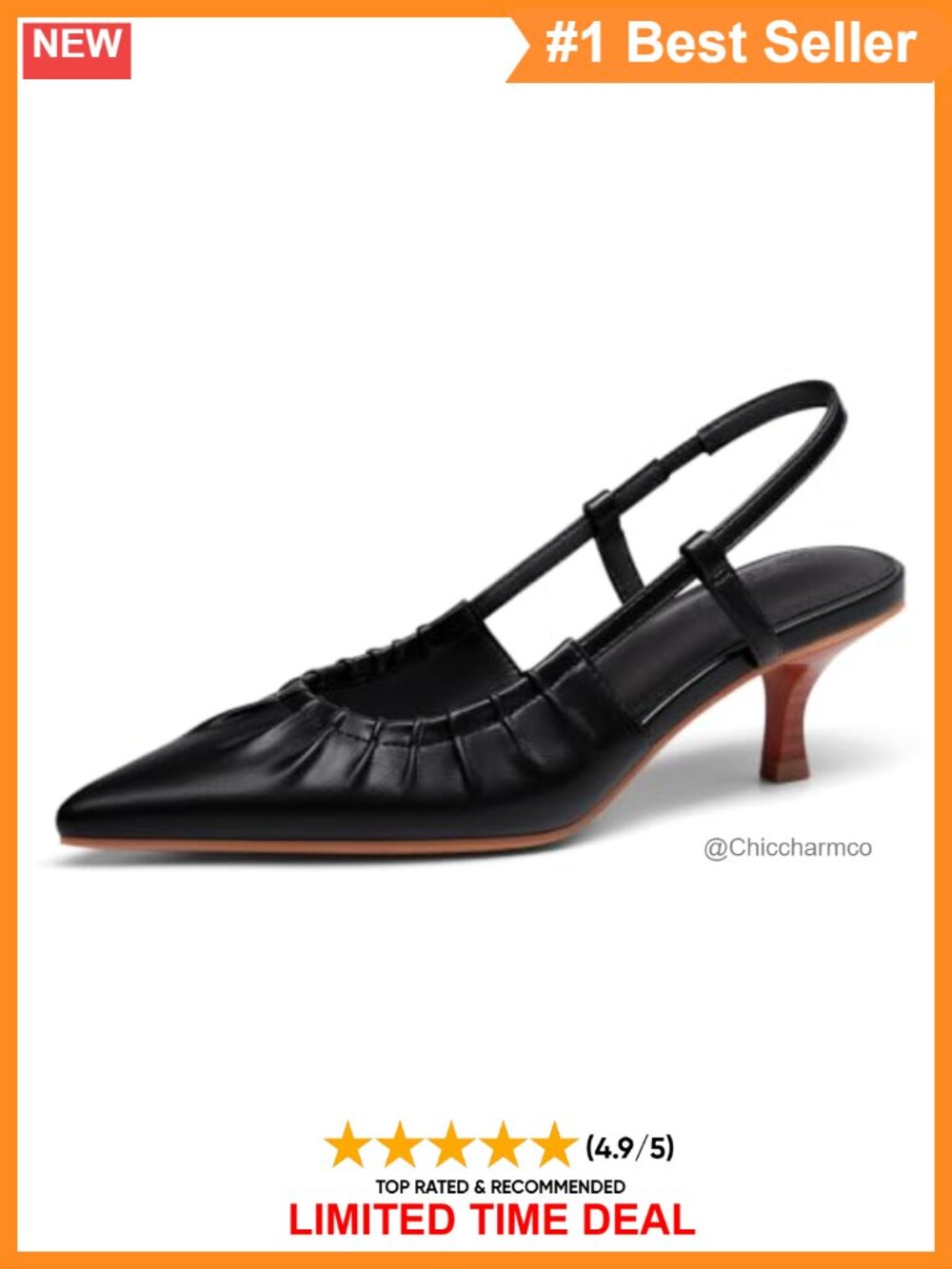 Slingback Kitten Heels Pointed Toe Slip On Pleated Dress Pumps